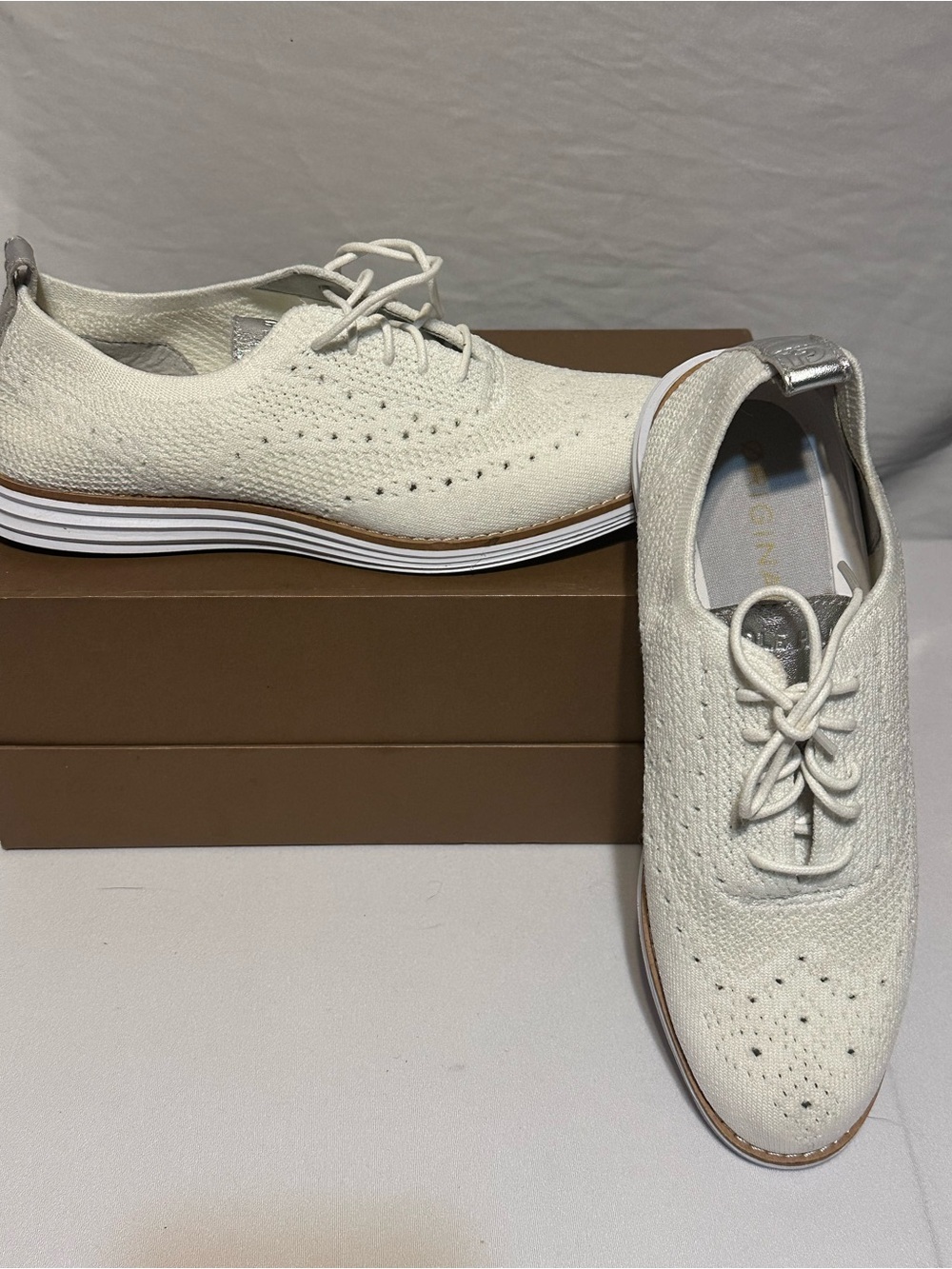 Cole Haan Women's Knit Lace-Up Athletic Oxfords in Cream